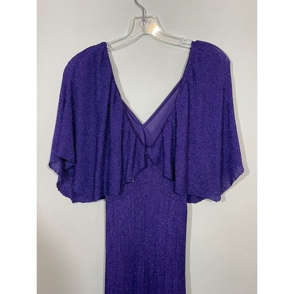Zara Small Purple Metallic Thread Cape Maxi Dress Gown Evening Knit Shimmer Boho - Picture 4 of 13